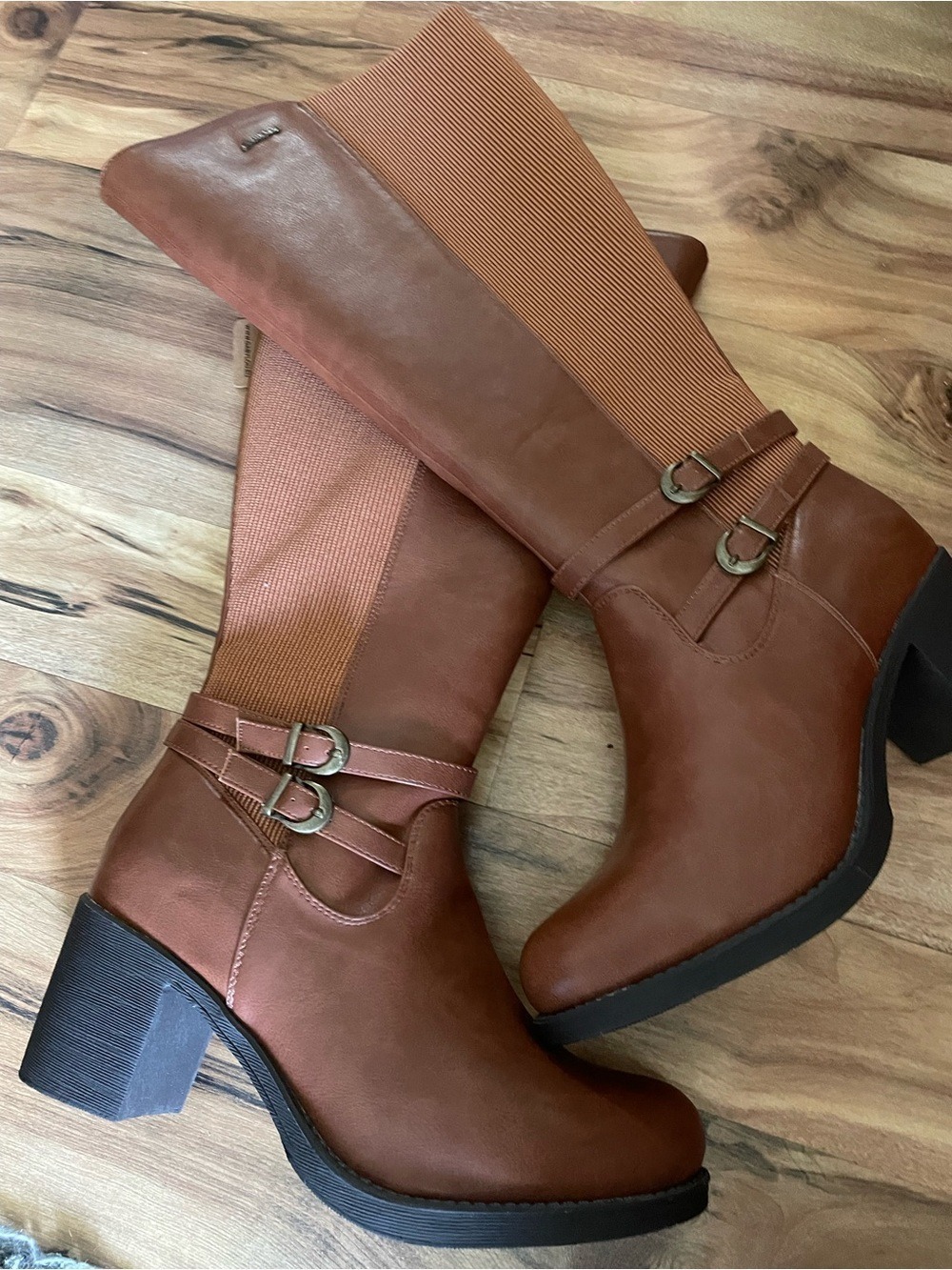Gabylou Brown Knee-High Block Heel Boots Size 42 Wide Calf - Picture 6 of 12